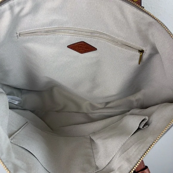 Fossil Emma Tote Bag Dual Straps Brown Handles Patterned Gray White Black NWOT - Picture 6 of 12